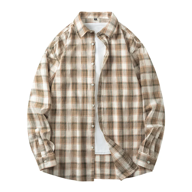 Männer Hemd Plaid 100% Baumwolle Flanell Langarm Oversize Lose Frühling Herbst Straße Casual Business Männlich Bequeme Kleid Hemd – Detail 6