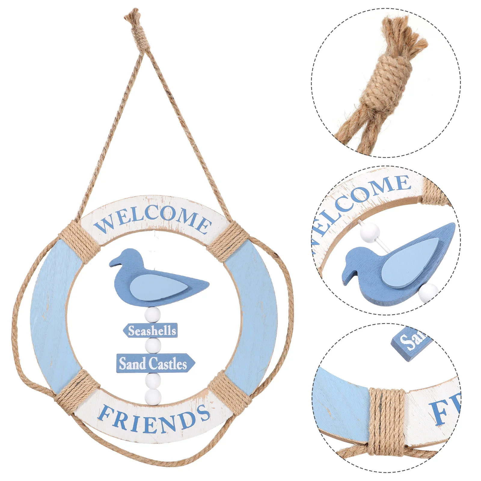 

Mediterranean Style Wooden Life Ring Wall Door Hanging Decor Indoor Outdoor Home Party Holiday Decoration Shop Window Pendant