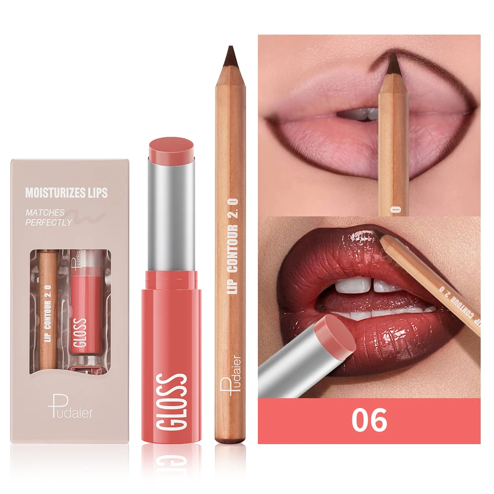 Conjunto de delineador labial e batom/brilho labial, batom fosco à prova d'água de longa duração, lápis delineador labial de ponta dupla, nutritivo