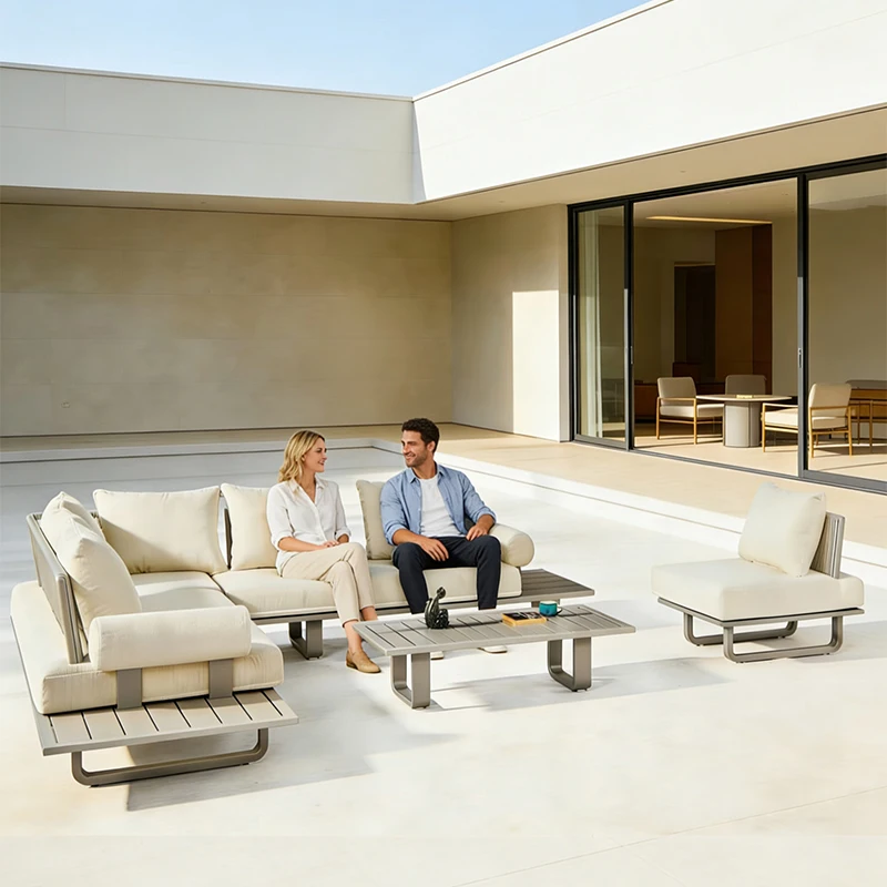Luxury Modern Aluminum Outdoor Sofa Set-Waterproof Rust Proof Durable with High-Density Foam Cushions for Garden & Outdoor Use