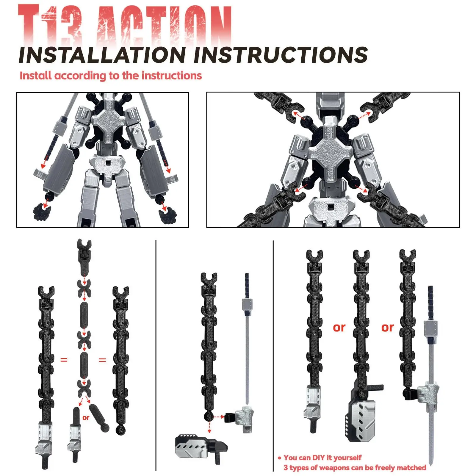 (Assembler terminé) ensemble de figurines d'action T13 de 8 pouces, figurine d'action T 13 Robot Mobile multi-articulaire Nova T-13, décorations de bureau