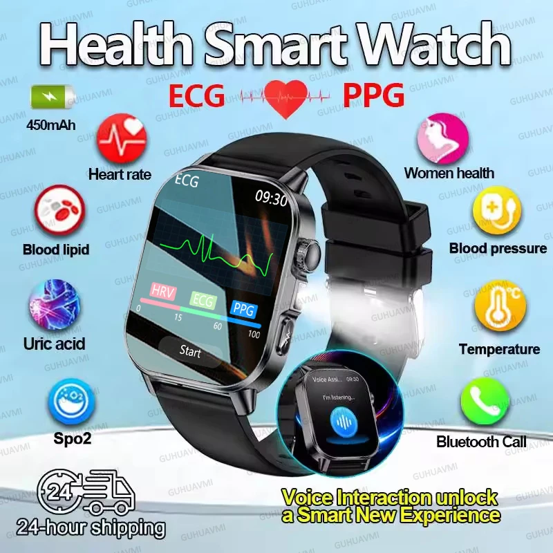

Nursing Grade AI Health Analysis Smart Watch NFC Men ECG+PPG Blood Analysis Blood Pressure Lipids Uric Acid Clock HD Call Watch