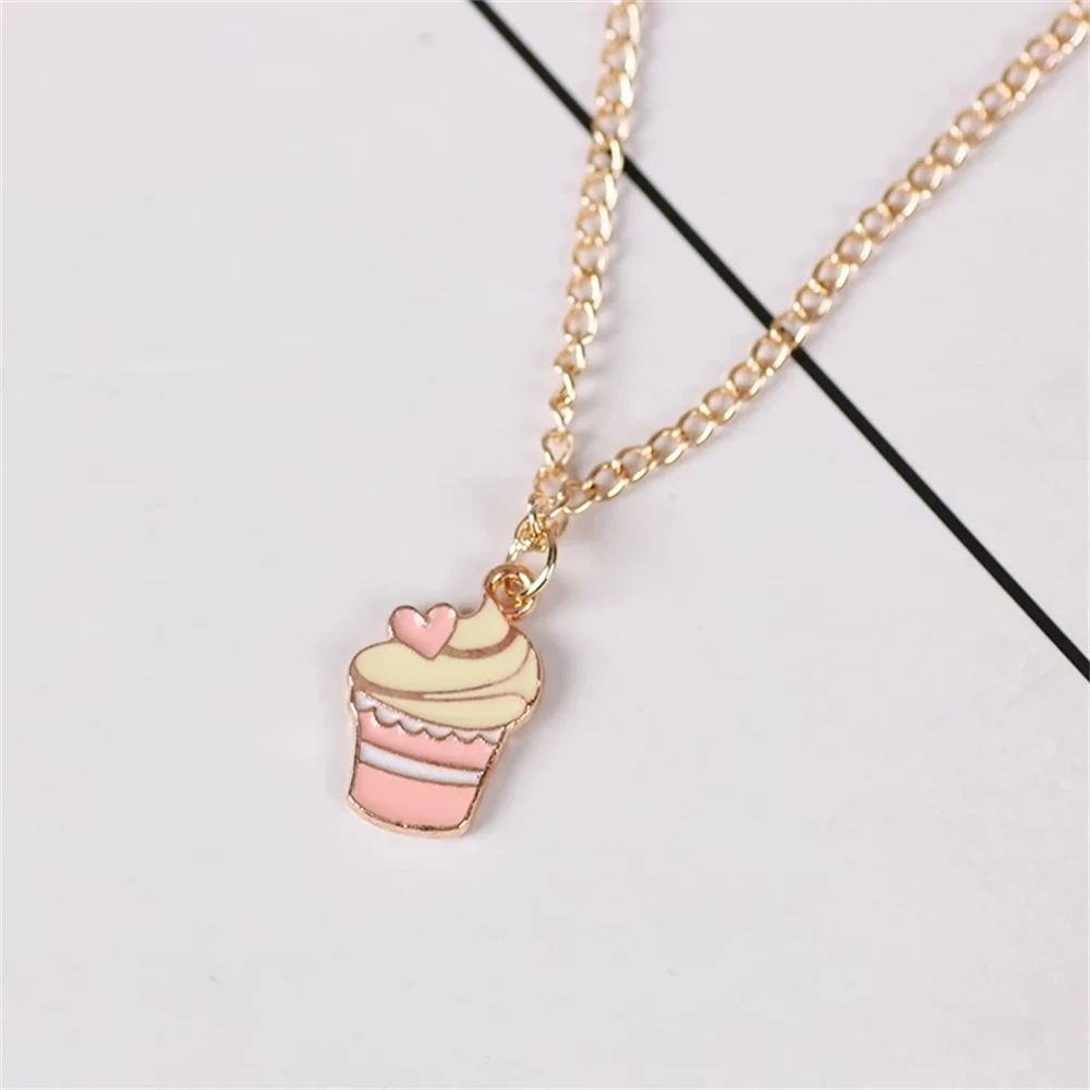 DIY Cartoon Ice Cream Necklace For Women Cute Heart Cone Pendant Necklace Girls Kids Jewelry Accessories Xmas Party Gifts