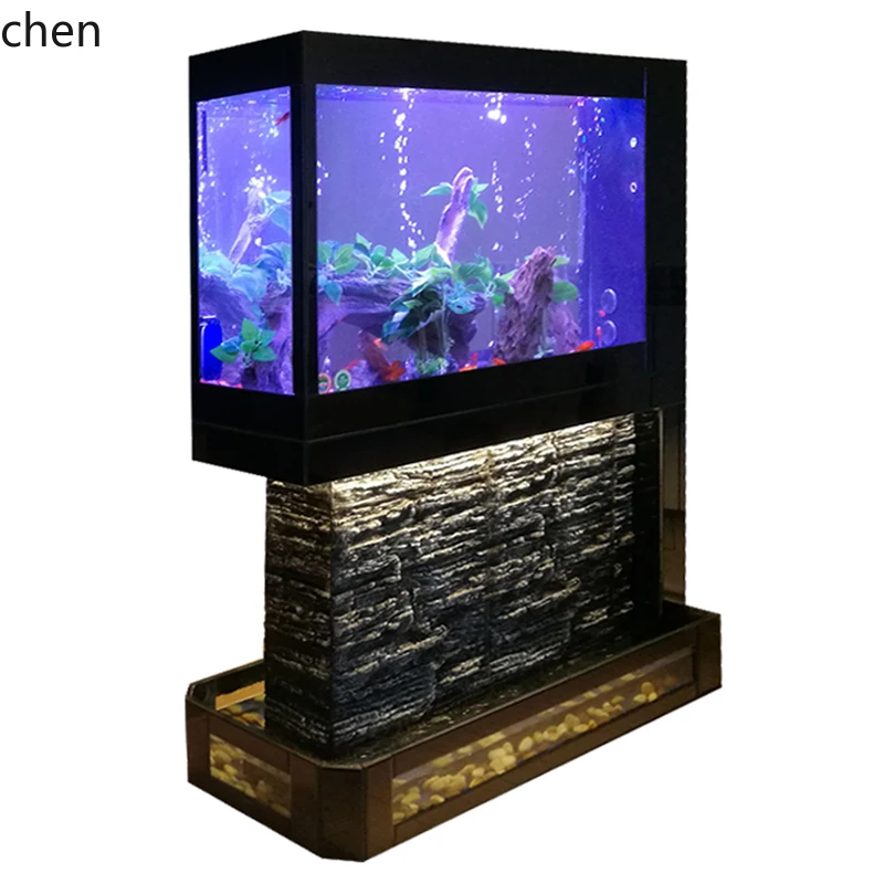 A3-2  ultra-white glass large floor-to-ceiling water curtain wall fish and turtle polyculture ecological tank screen partition