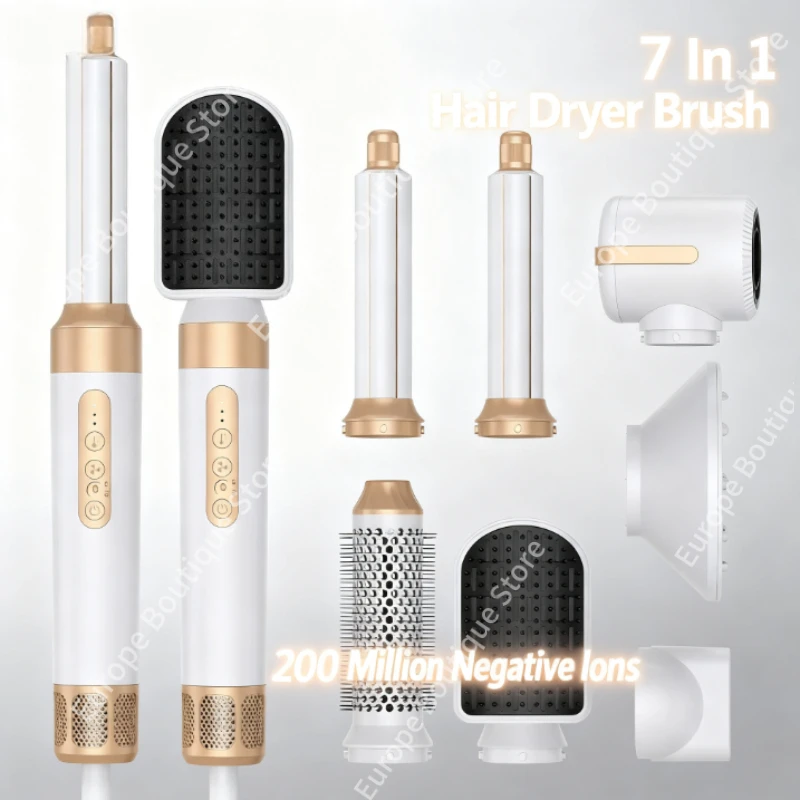 

7 In 1 Hair Dryer Brush Brushless High Speed Hair Dryer with Diffuser Ionic Blow Dryer Hot Air Styling Comb Auto Hair Curler