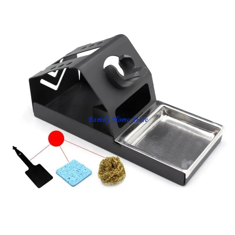

P0UF 4-Piece Soldering Iron Stand Soldering Iron for Bench Top Stand Holder Full- Metal Soldering Station Holder Stable Weldi