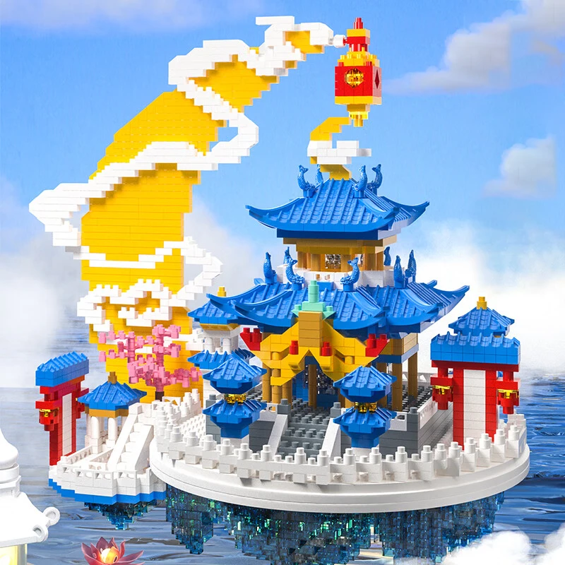 1836-Piece Chinese Palace Architecture Mini Building Block Set, Abs Plastic Mixed-Color Building Bricks, Perfect for Living Room Decoration