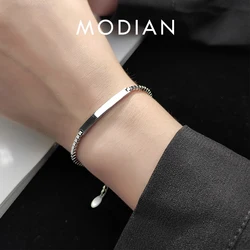 Modian Brands Simple 925 Sterling Silver Geometric Rectangle Bracelet for Women Box Chain Bangle Japanese Style Fine Jewelry