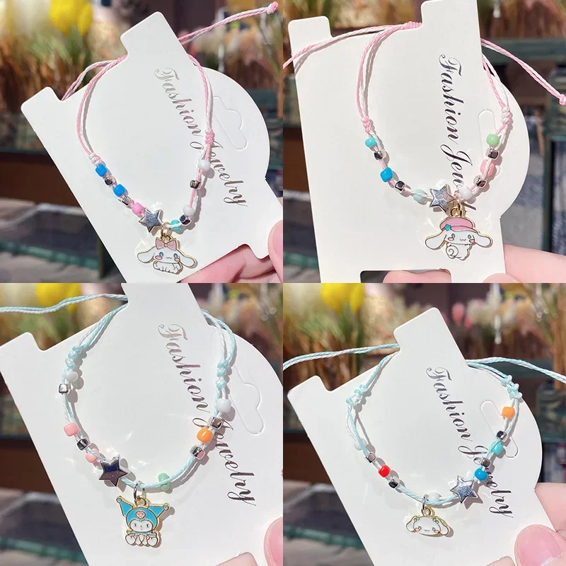 Três Rio Pulseira Corda Trançada para Meninas, Pingente Ajustável, Anime Jóias Presente, Acessórios, Cartão, Desenhos Animados