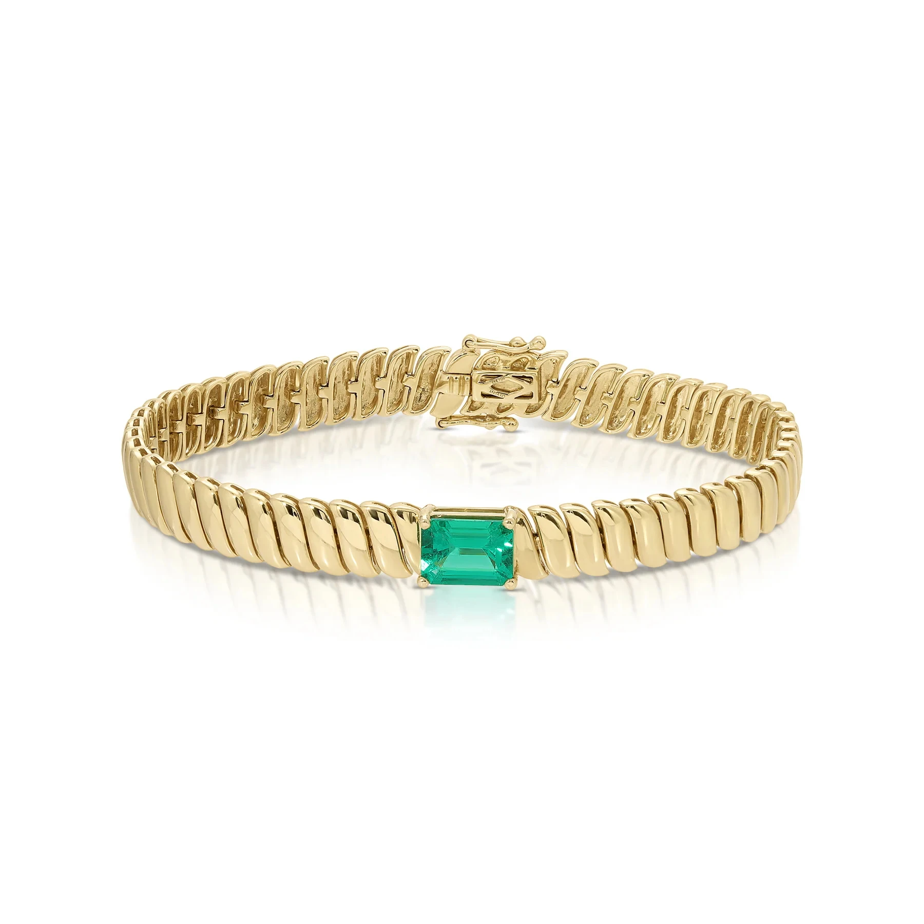2025, goldfarben, europäischer Damen- und Damenschmuck, grünes Rechteck, kubischer Zirkon, Schlangenkette, hochglanzpoliertes Fischgräten-Kettenarmband