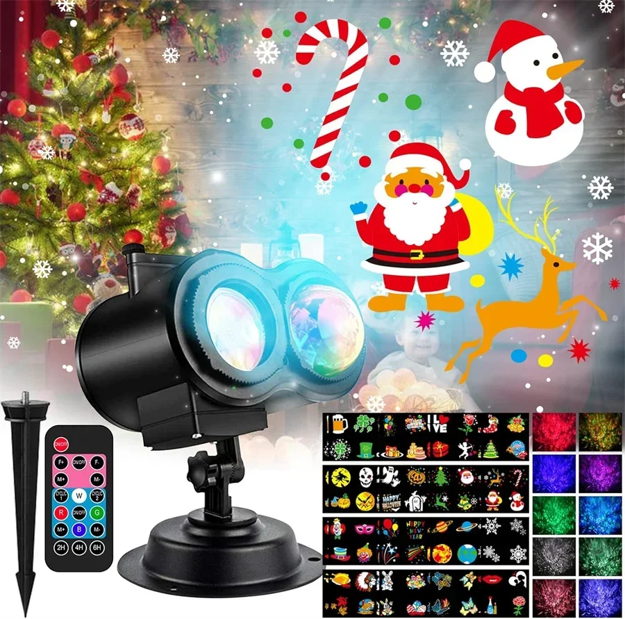 

Halloween Christmas Led Projector Light Outdoor Bright HD 16 Patterns Xmas Party Projection Light Landscape Lawn Spotlight