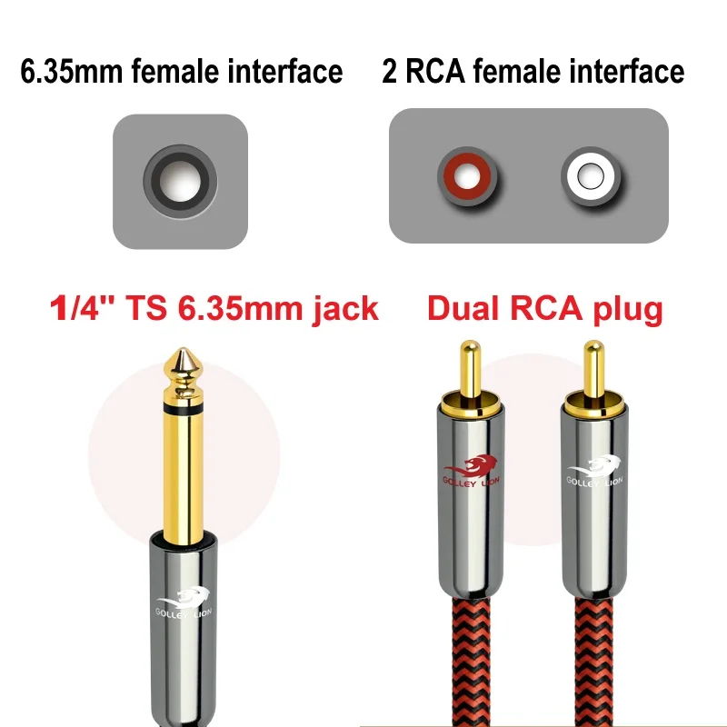 1/4 ''TS моно 6,35 мм-2 RCA штекер аудиокабель микшер консоль усилитель домашний кинотеатр электрогитара органные инструменты шнуры