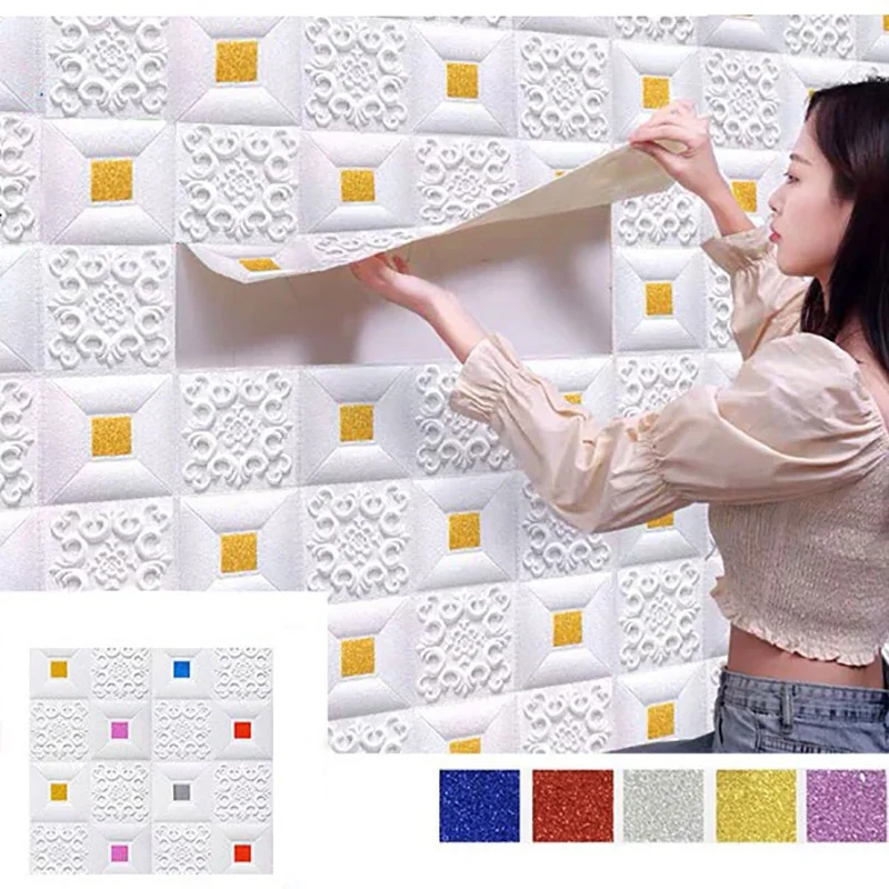 Foam Tile Brick 3D Wallpaper 1-10Pcs 70cmx70cm Waterproof Self Adhesive Wall Sticker Living Room Apartment Home Wall Ornament