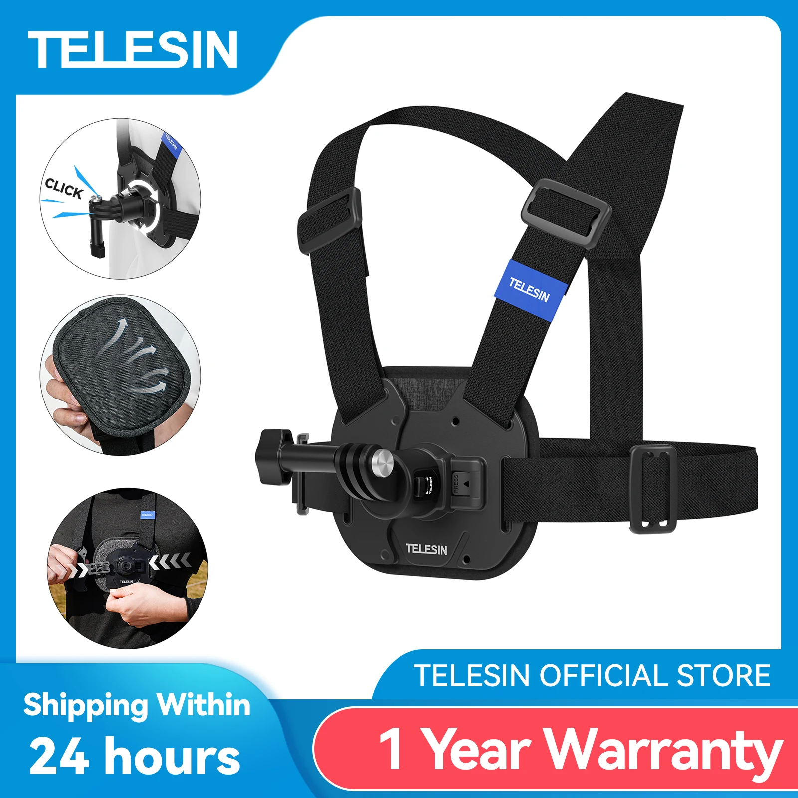 

TELESIN Quick Release Chest Mount Strap Belt Mount for GoPro Hero 12 11 10 9 8 7 6 5 Insta360 DJI OSMO Action Camera Accessories