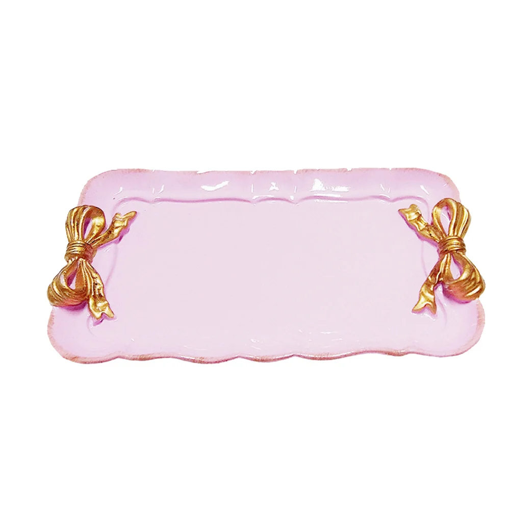 

Retro Bowknot Jewelry Tray Premium Resin Hand-Painted Macaron Color Dessert Plate for Cakes Snacks Baked Treats Fruit Display