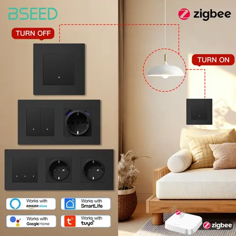 BSEED 지그비 벽 스위치 스마트 버튼 스위치 1/2/3웨이 투야 스마트 라이프 앱 플러스 심플 EU 소켓 무광 플라스틱 프레임
