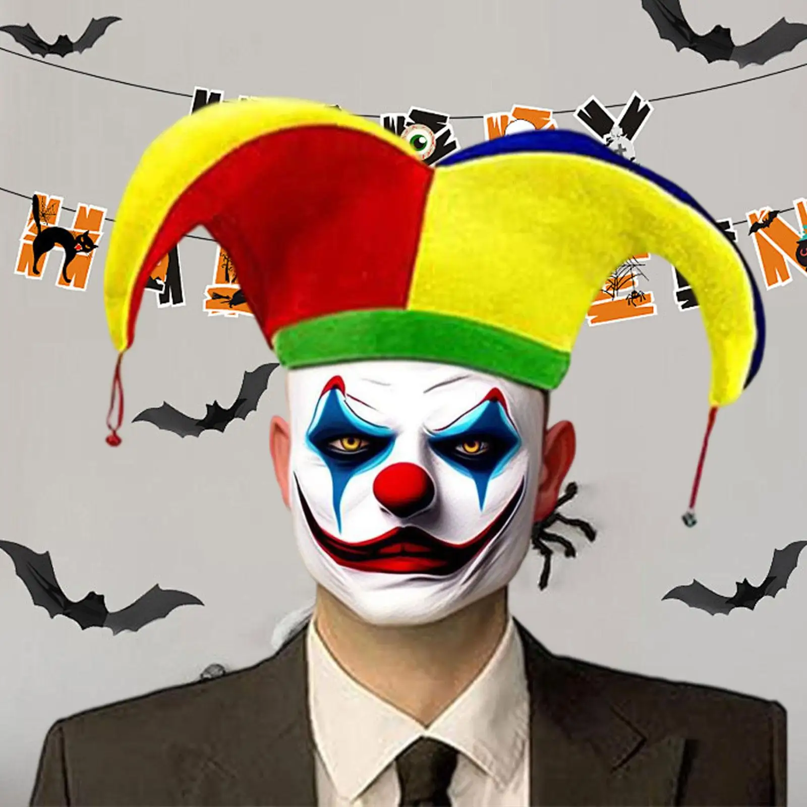 

Clown Hat Women Men Fun with Bells for Halloween Performance Show Festival Party