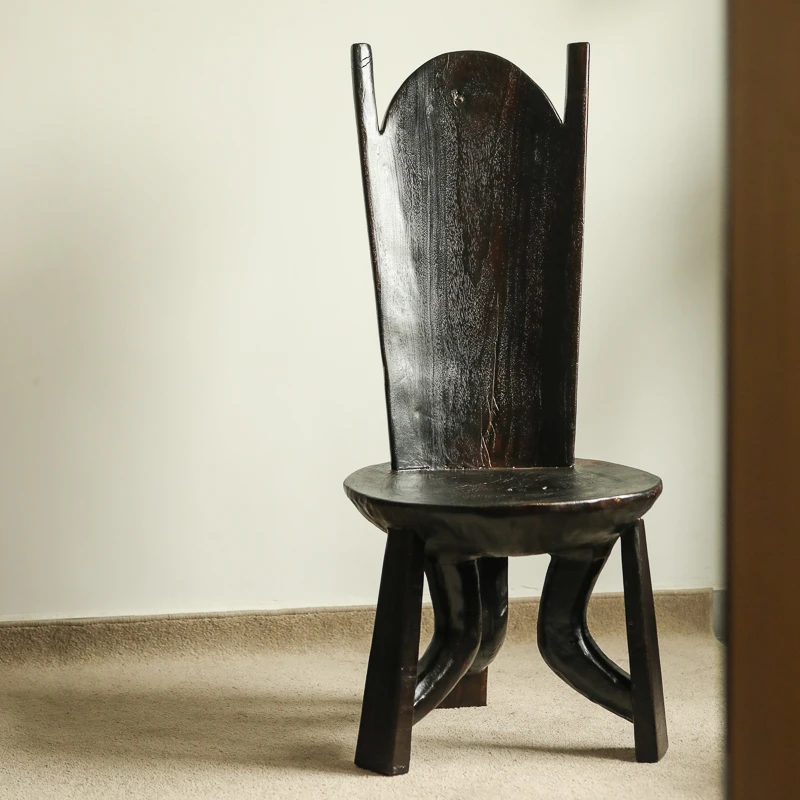 

Solid wood high back seat artistic style hand carved stool few senior seats