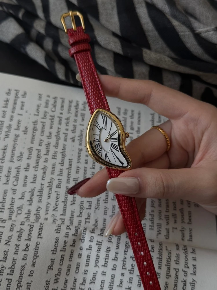 

Лидер продаж 2026, винтажные женские часы, кварцевые часы с римской указкой, элегантные красные кожаные женские часы, деловое платье Montre Femme