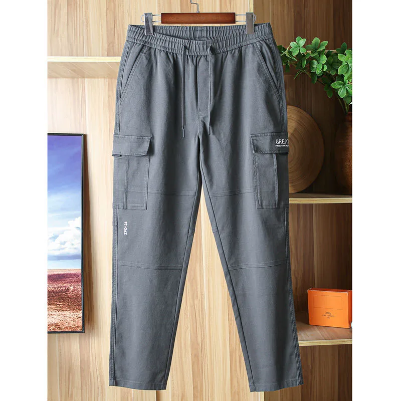 New Spring and Autumn Fashion Brand Large Pocket Workwear Straight Barrel Drawstring Loose and Versatile Handsome Men's Pants