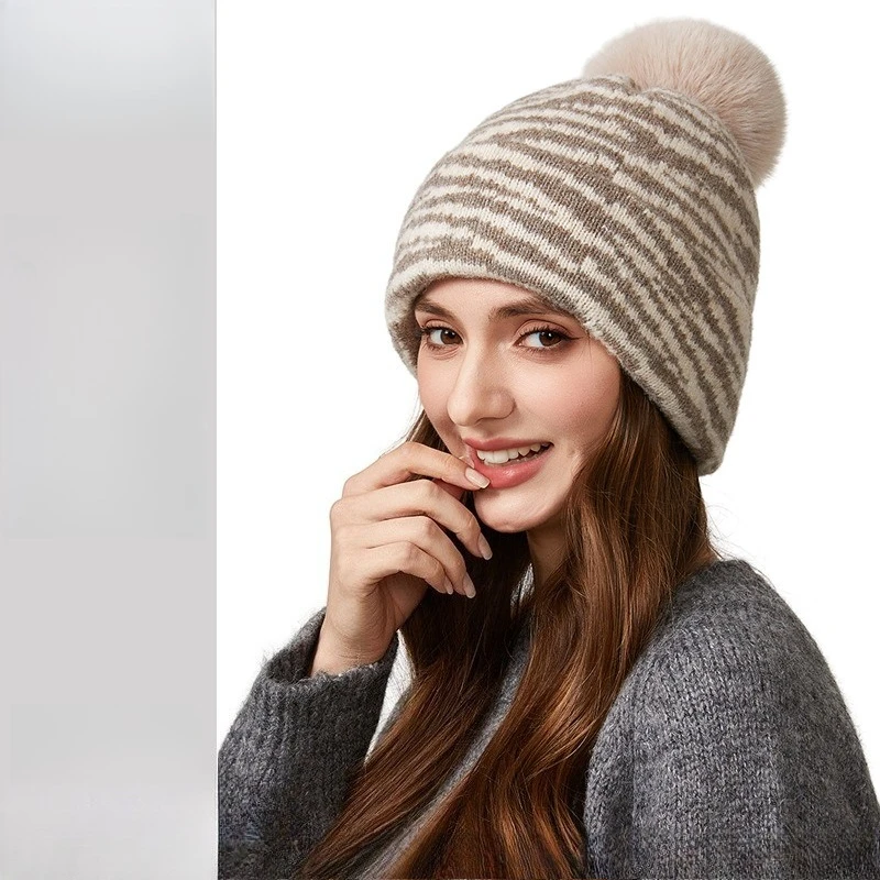 Korean Version of Zebra Pattern Versatile Knitted Hat Thermal Pullover Hat Winter Outdoor Thickened Ear Protector Wool Hat