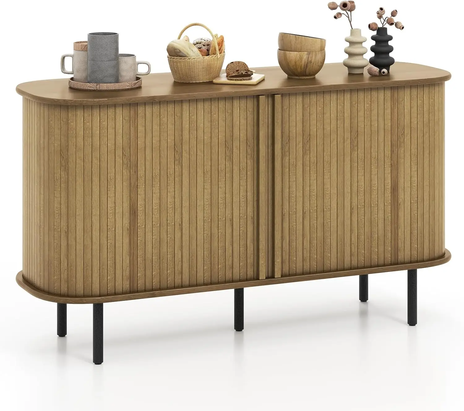 خزانة تخزين المطبخ، خزانة بوفيه مقاس 47 بوصة مع مساحة تخزين، خزانة جانبية خشبية مع بابين منزلقين، أرفف قابلة للتعديل، ائتمان