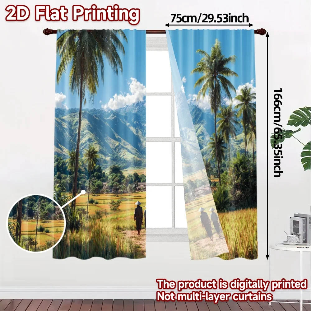 2pcs, 2D FLAT PRINTING Curtains (Without Rod) Island Harvest Modern Pattern Curtains Yarn Curtains Gifts Ldeal for Bedroom &