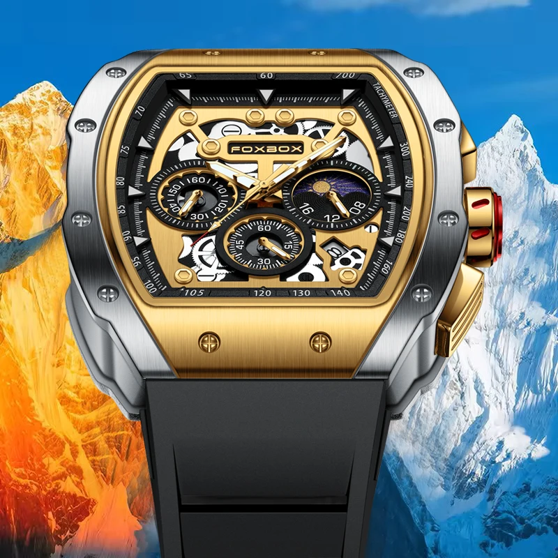 

Мужские часы FOXBOX Square, спортивные, повседневные, водонепроницаемые, кварцевые, с силиконовым ремешком, светящиеся, хронограф, мужские наручные часы, Reloj Hombre