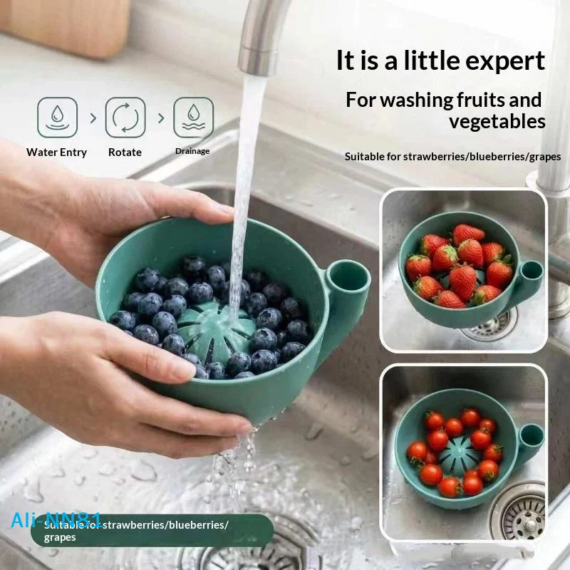 【N】Swirling Berry Washing Bowl Fruit Vegetable Washer With Drain 360° Vortex Cleaning Kitchen Colander Tool
