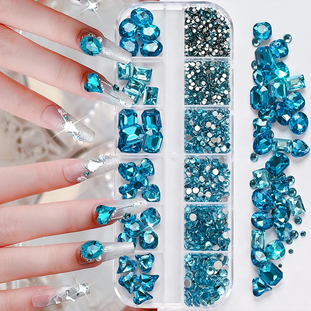 180 Stück AB Flatback Glas Nail Art Strasssteine Multi-Form gemischte Diamant-Edelsteine blau lila Kristallsteine für DIY-Nageldekoration