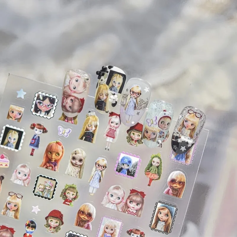 Sweet Cool Y2K Vintage Nostalgic Rag Doll Cartoon Nail Stickers, Retro Doll Nails Art Decals for Manicure Decor