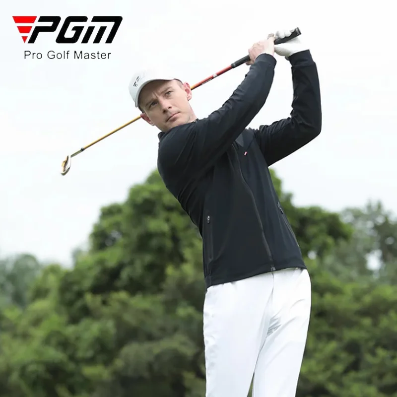 PGM Men Windproof Golf Jacket Male Waterproof Elastic Windbreakers Men Full Zipper Sports Jackets Male Stand Collar Casual Coats