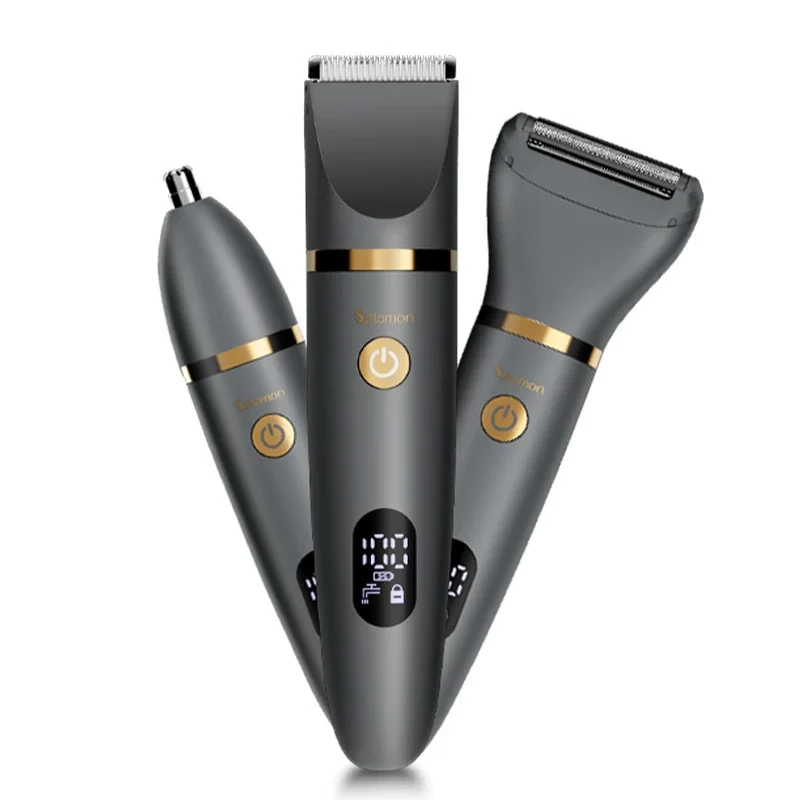 Scttomon 3-in-1 Men's Body Hair Trimmer with Digital Display, Waterproof Ceramic Blade Groin & Armpit Shaver for Wet & Dry Use
