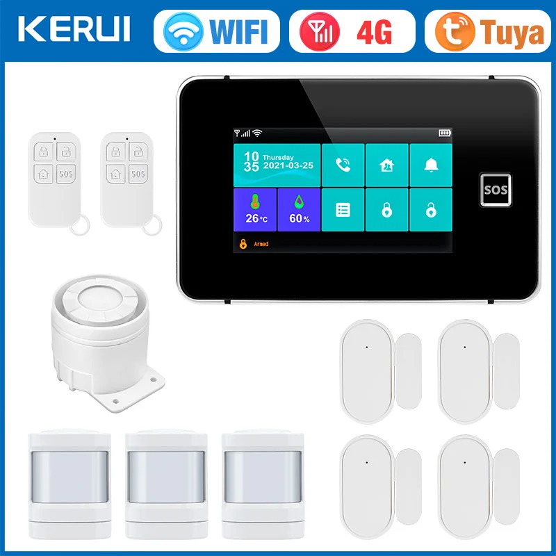 

KERUI G64B 4G WIFI Alarm System 4.3-inch Touch Screen Panel Security Alarm with Temperature Humidity Display Tuya Smart for Home