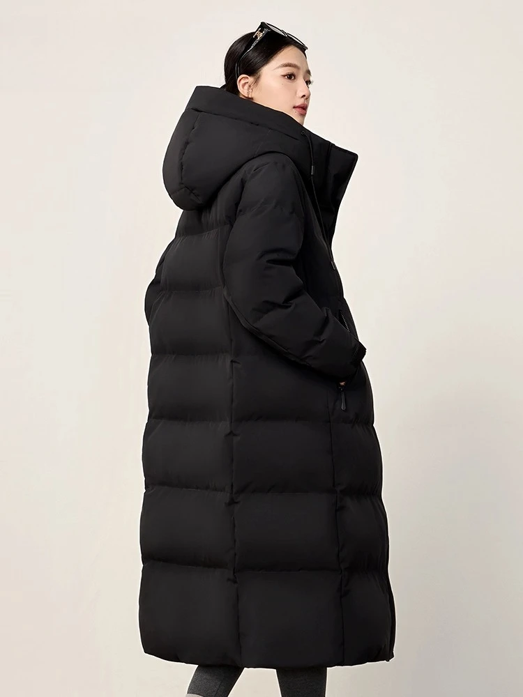 Chaqueta de plumón para mujer, abrigo holgado y cálido con capucha, largo y grueso, invierno, 2025