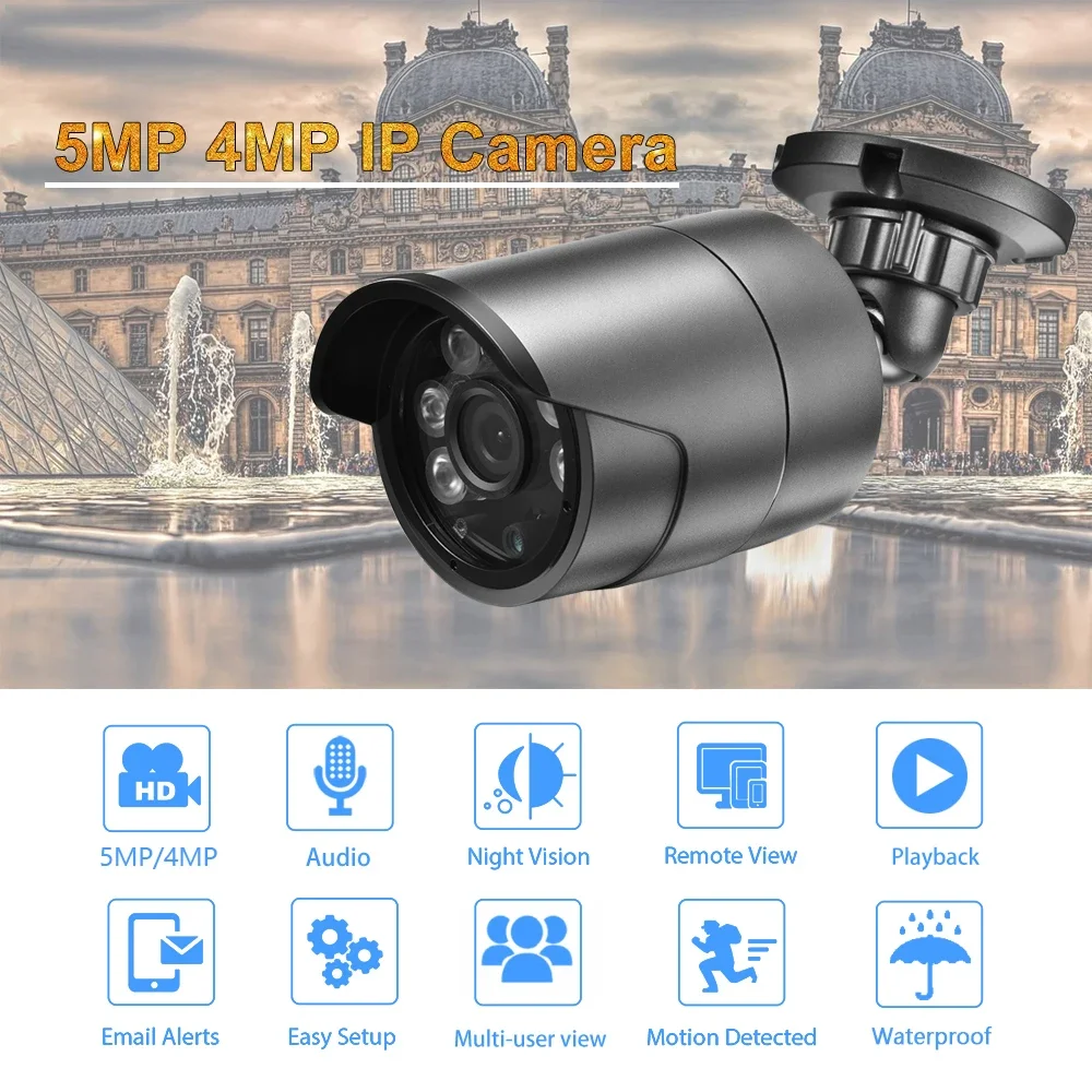 AZISHN 8MP 5MP IP Bullet Camera Face Detection Outdoor waterproof Audio Security Human Detection Home CCTV Camera Metal Case