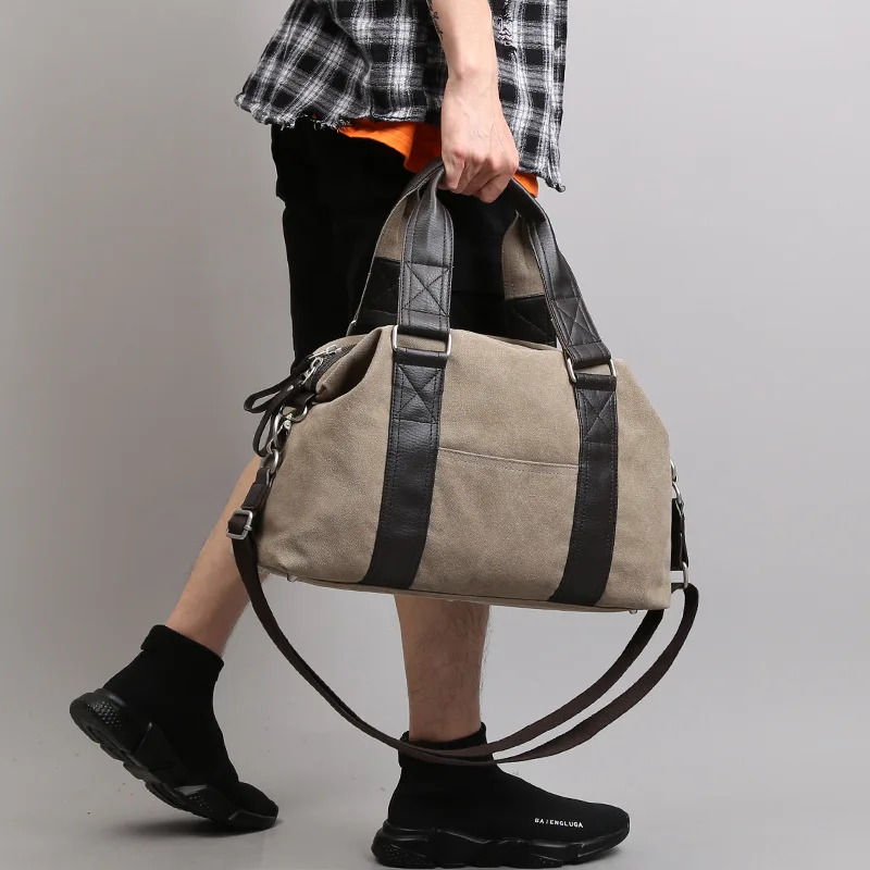 

Men's Canvas Tote Travel Bag Large Capacity Luggage Shoulder Crossbody Bag Korean Sport Gym Fitness Duffels Short Trip Bags