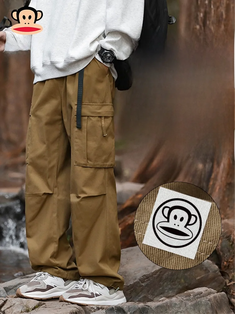 

Мужские свободные прямые хлопковые рабочие брюки Paul Frank цвета хаки, повседневные, удобные, дышащие, для весны и осени