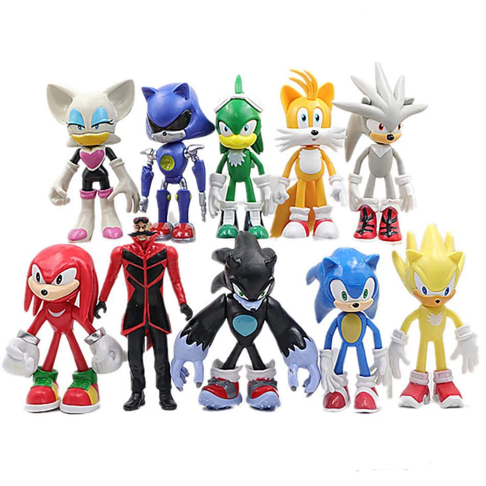 New whole set sale Sonic Tails Werehog Action Figures Blue Shadow Doll Cartoon Figurines Collectible Dolls Kids Hedgehog Toy