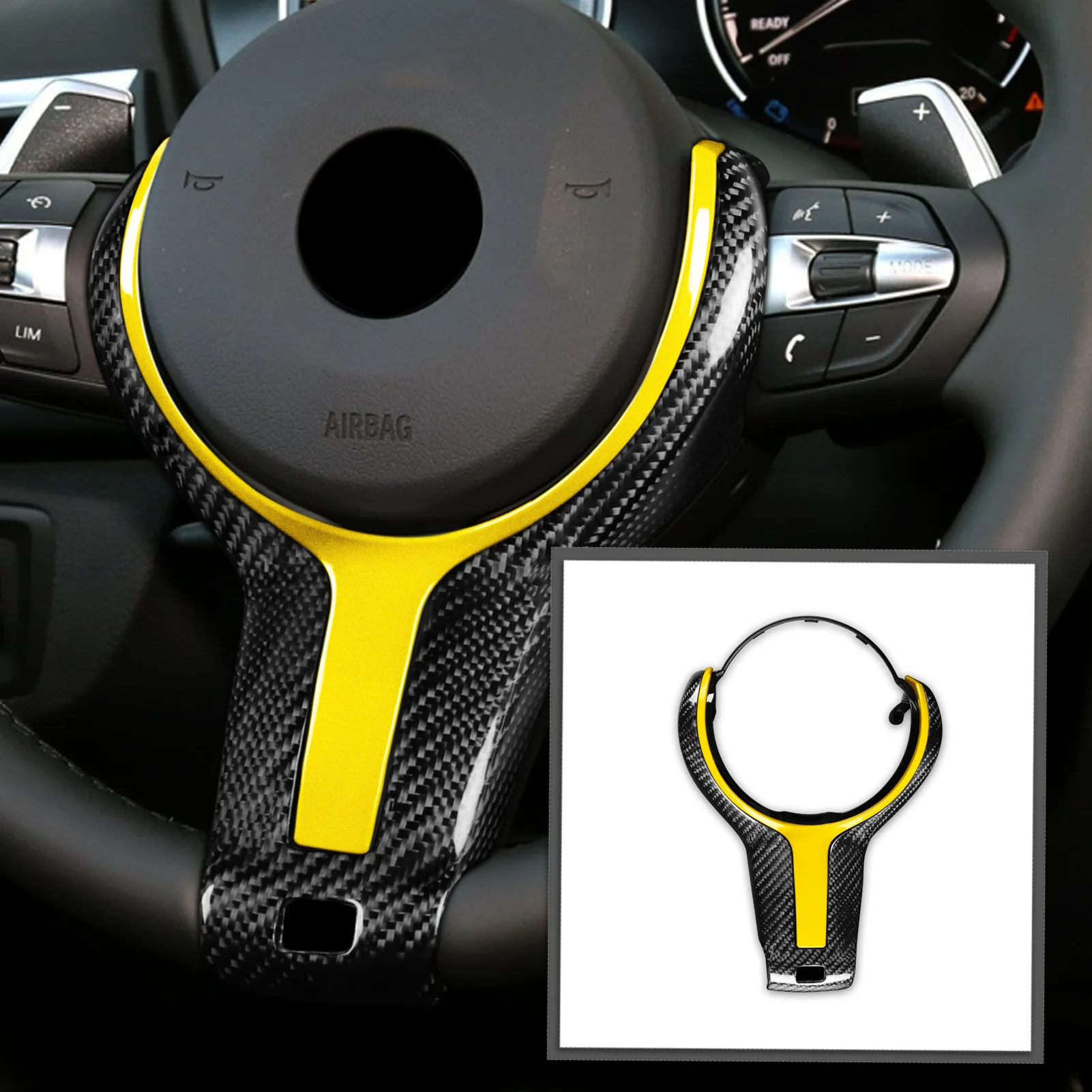 

Подходит для BMW F20 F22 F30 F31 F32 F33 F36 сменная накладка на руль автомобиля из углеродного волокна, желтая