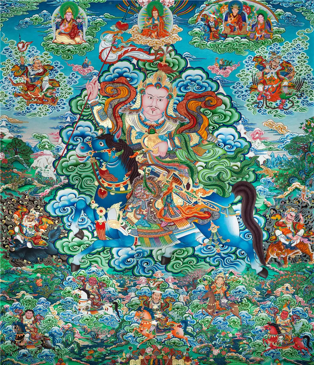 

King Gesar Thangka,Gandhanra Tibetan Buddhist Thangka Art,Giclee Printed and Hand Framed,47" × 32"