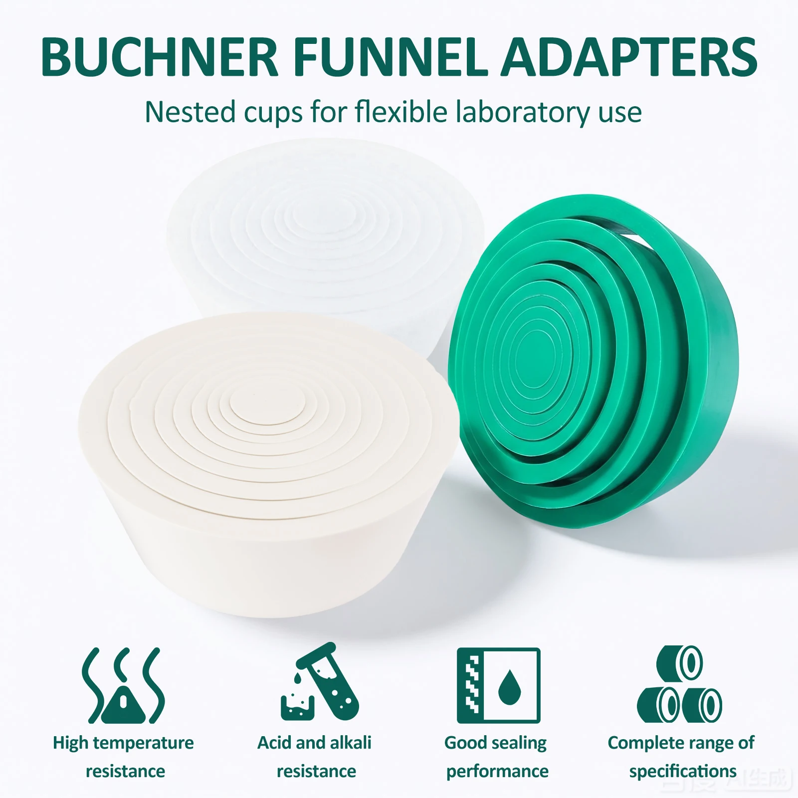 Xin Teste 9Pcs Buchner Funnel Adapter Filter Cones Set Green White Rubber Silicone Collar Gasket for Lab Vacuum Filtration #1-#9