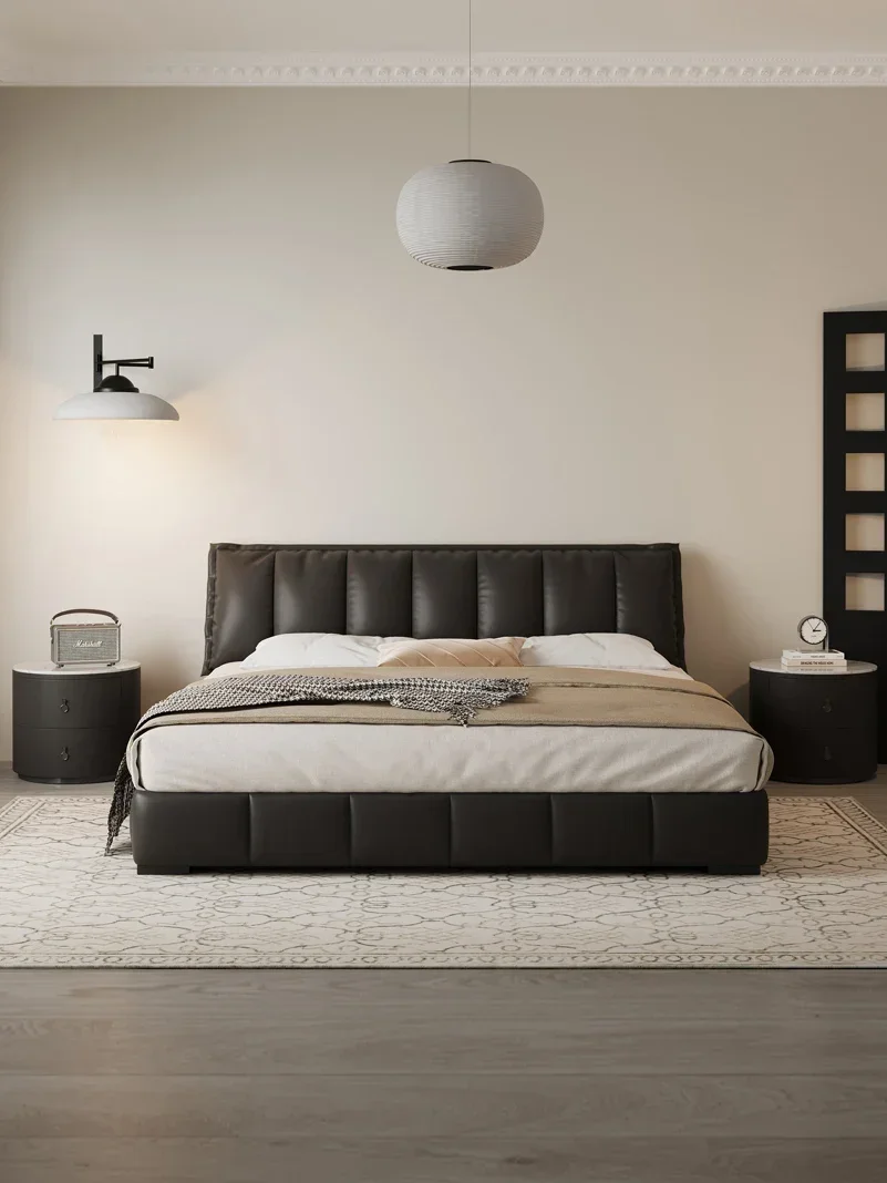 Leather bed Modern simple drawer storage Double down soft bag bed Master bedroom 1.8 meters Small apartment floor-to-ceiling