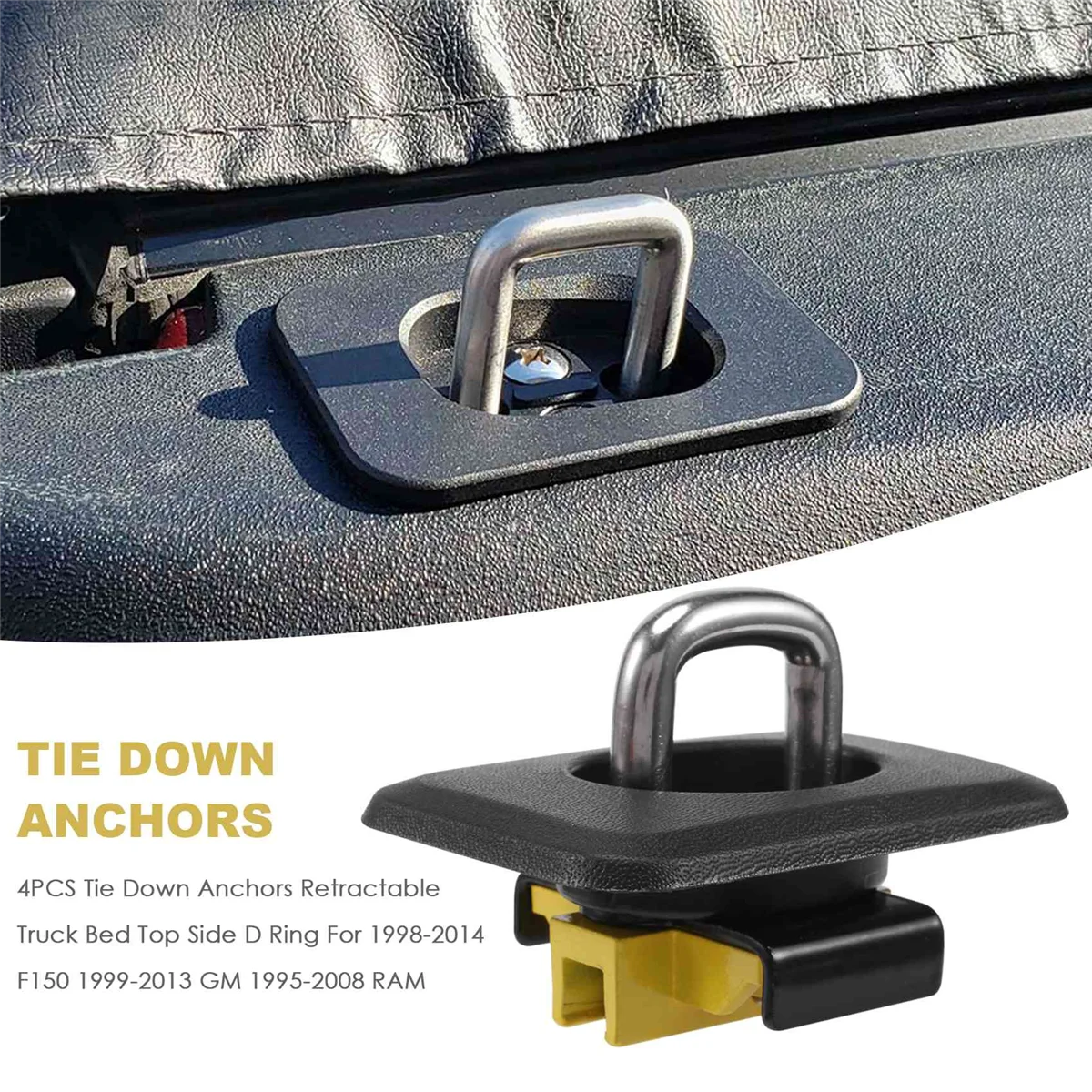 Tie Down Anchors Retractable Truck Bed Top Side D Ring for 1998-2014 F150 1999-2013 GM 1995-2008 RAM,4PCS