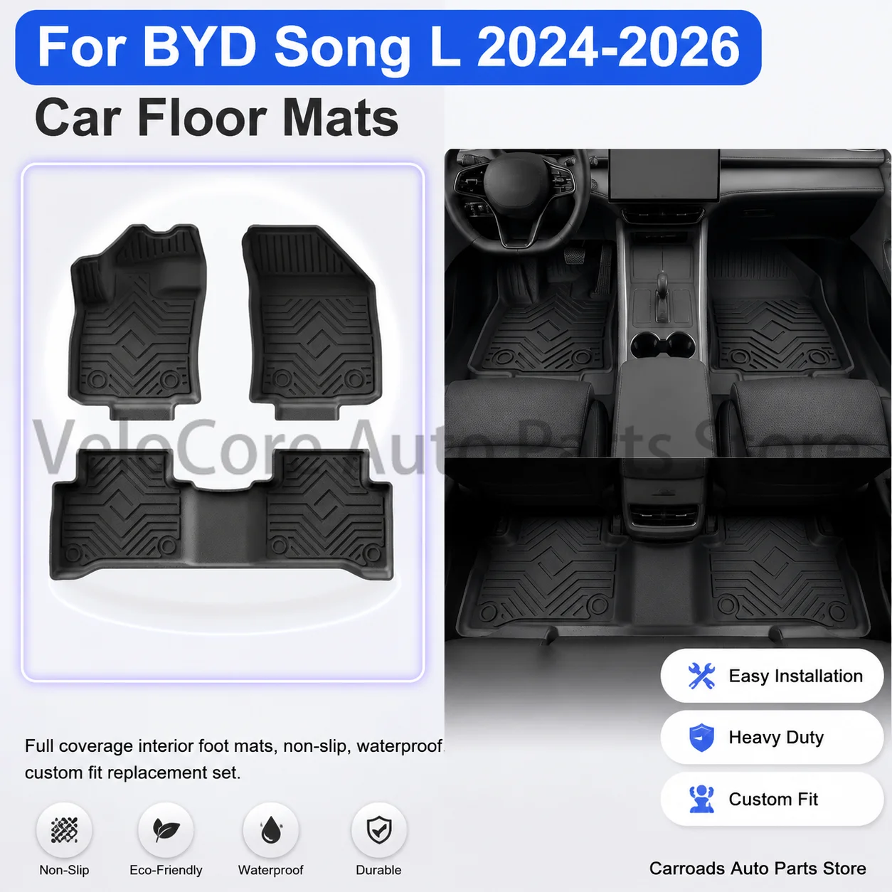 (LHD)Car Floor Mats Compatible With BYD Song L 2024-2026 Interior Foot Mats Full Coverage Non-Slip Waterproof Replacement Set