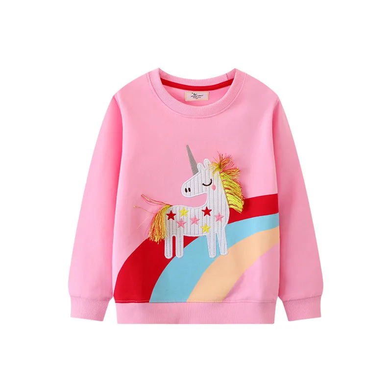 Jumping Meters New Arrival Unicorn Embroidery Autumn Winter Pink Grey Girls Sweatshirts Hot Selling Cotton Children's Costume