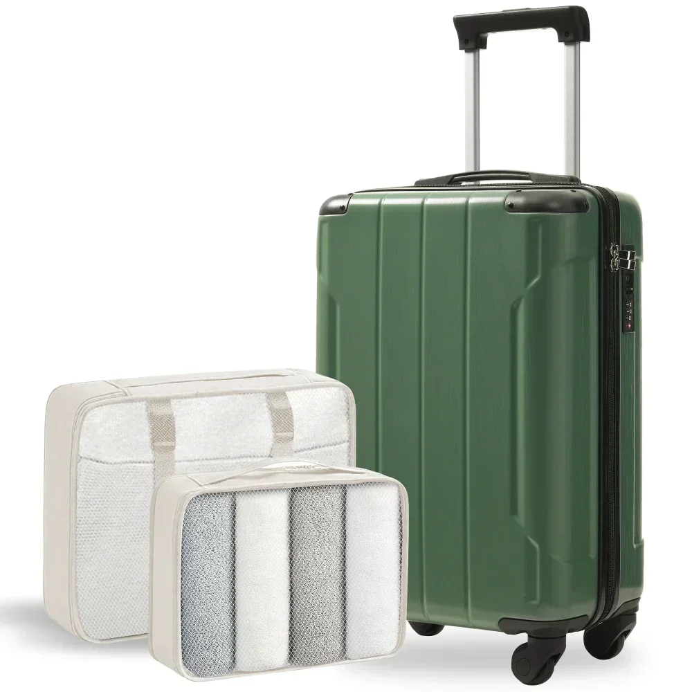 20-Inch Hardshell Carry-On Luggage, Lightweight Durable ABS Suitcase with Spinner Wheels, Built-in TSA Lock, 2 Packing Cubes