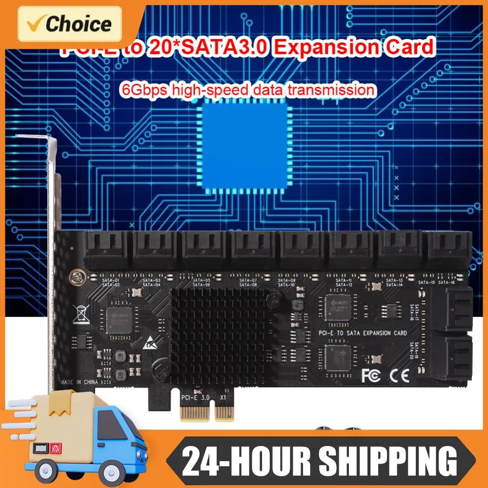 

Controller Adapter Workstations Servers PCIE Adapter 20 Port 6Gbps PCI-Express X1 SATA3.0 Riser Expansion Card