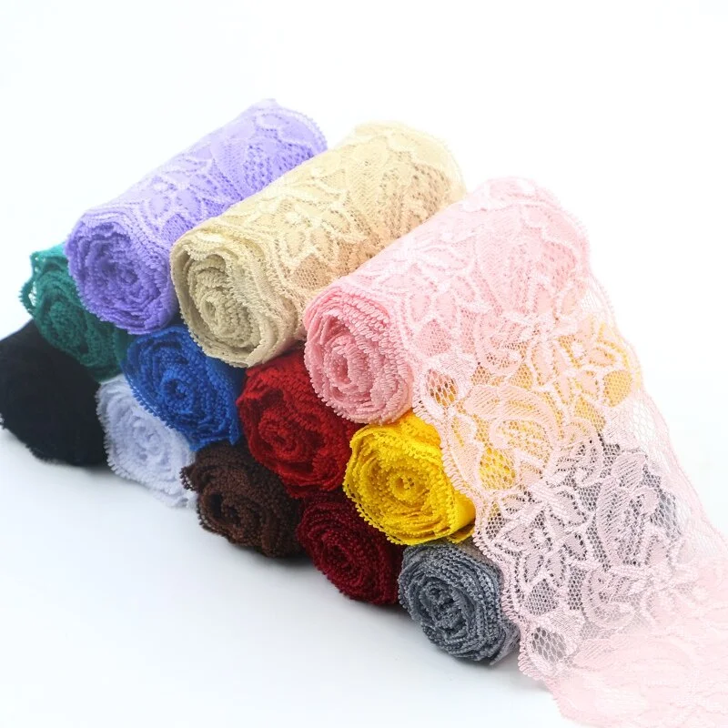 Elastic Floral Lace Ribbon, Embroidered Apparel Sewing Fabric, Decor for Nightwear, Underwear, DIY, 1 Meter Length, 8cm Width