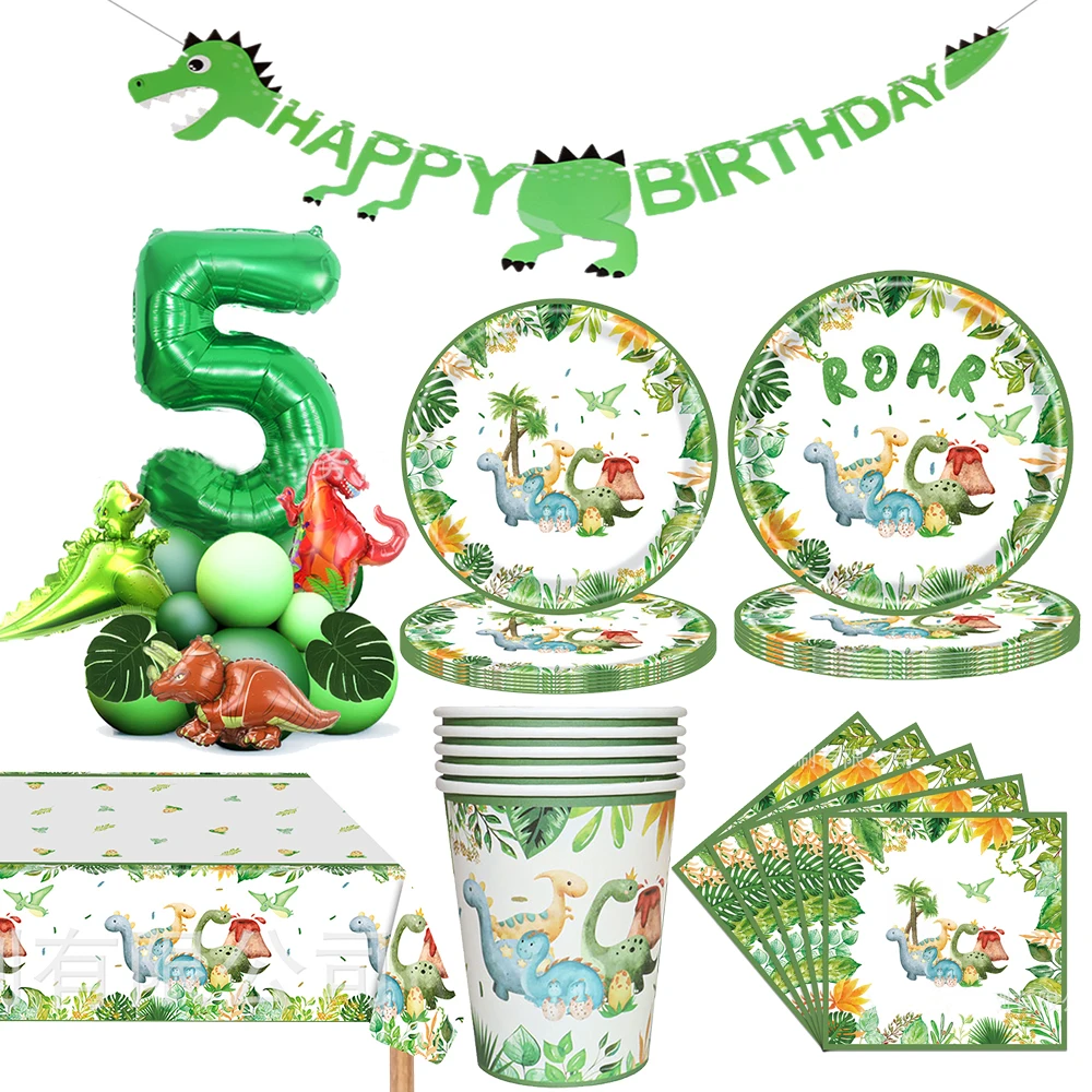 

Dinosaur party Disposable Tableware cup plates Dino Birthday Party Decor Balloon banner Kids Boy Jungle Safari Birthday Supplies